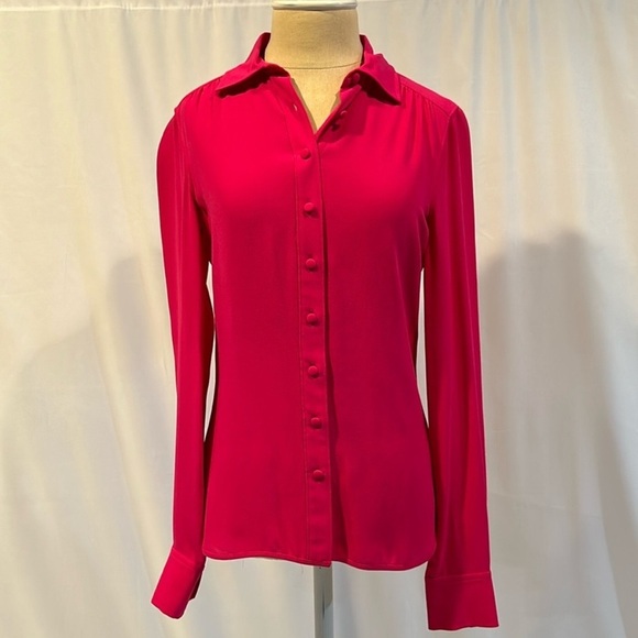BALENCIAGA | Silk Pink Collared Button Down Cuffed Rounded Split Side Hem size 6 - Picture 1 of 11